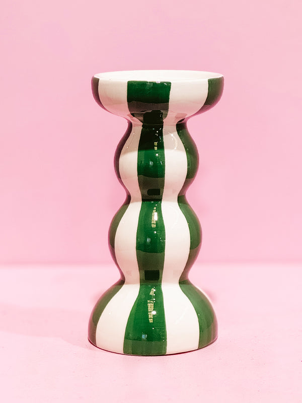 Large Candle Holder - Stripe Green