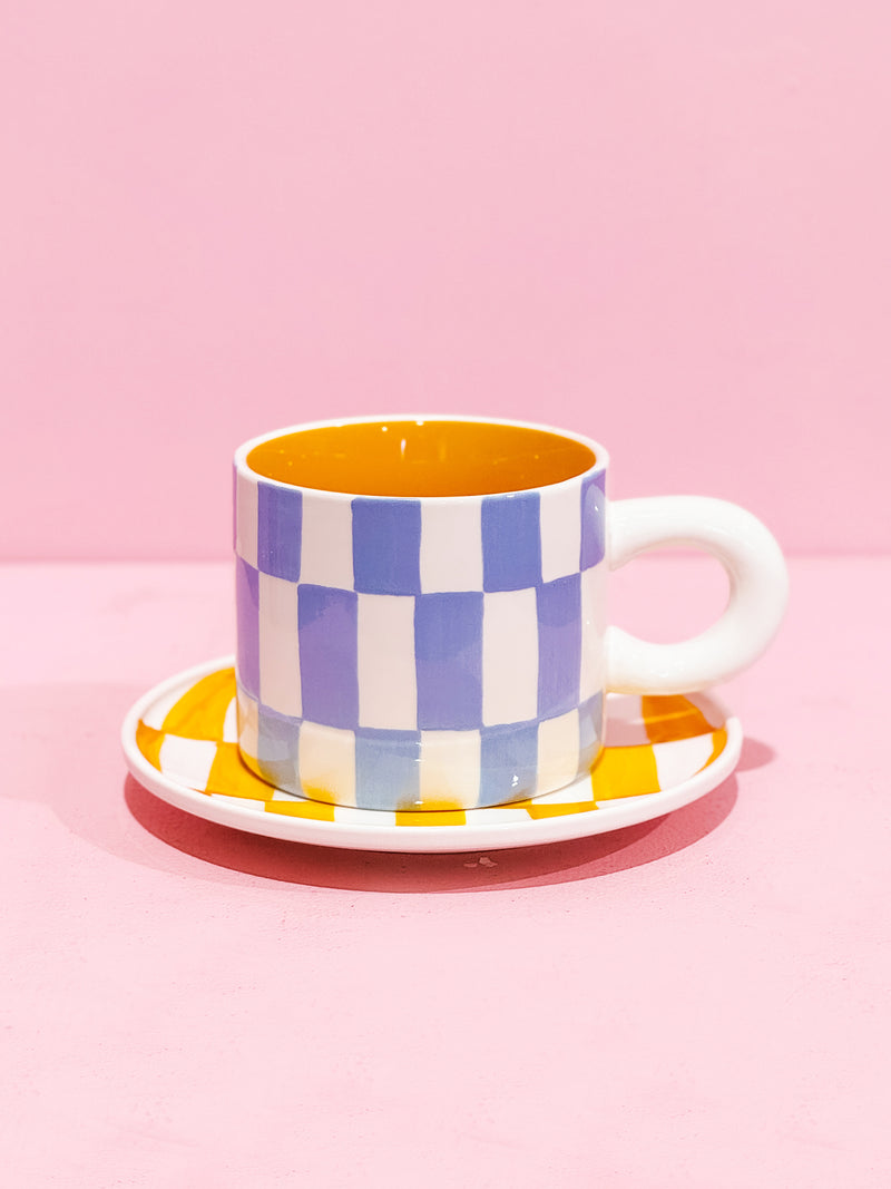 Checkered Mug and Plate Set